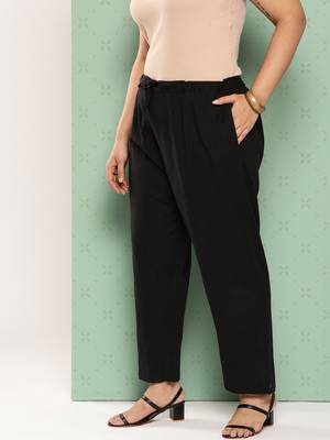 women black pure cotton plus size slim fit trousers 2
