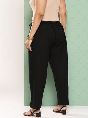 women black pure cotton plus size slim fit trousers 3