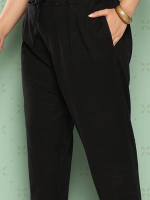 women black pure cotton plus size slim fit trousers 4