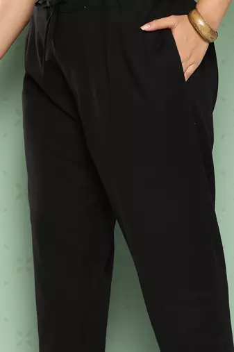 women black pure cotton plus size slim fit trousers