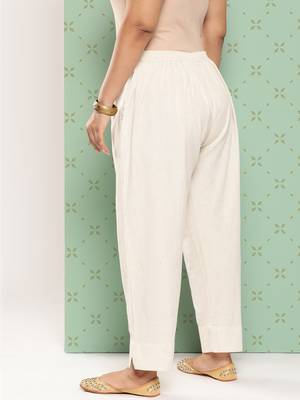 women cream pure cotton plus size slim fit trousers 3