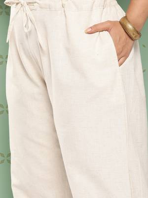 women cream pure cotton plus size slim fit trousers 4