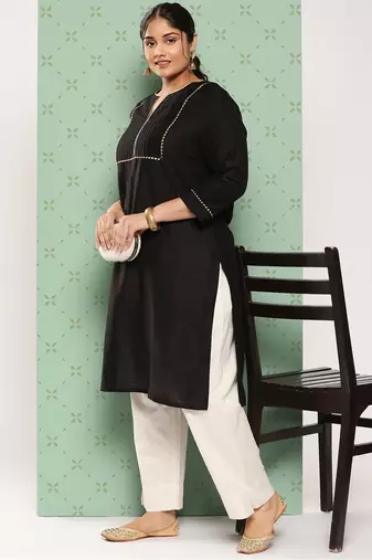 women cream pure cotton plus size slim fit trousers