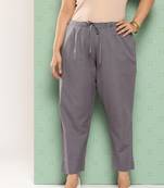 Yufta women grey pure cotton plus size slim fit trousers