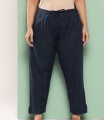 women navy blue pure cotton plus size slim fit trousers