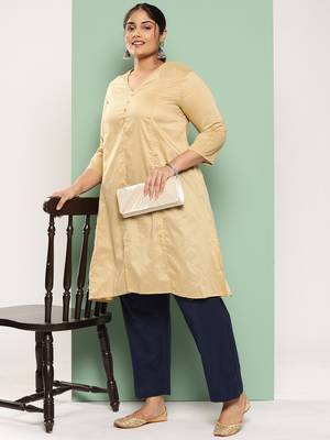 women navy blue pure cotton plus size slim fit trousers 5