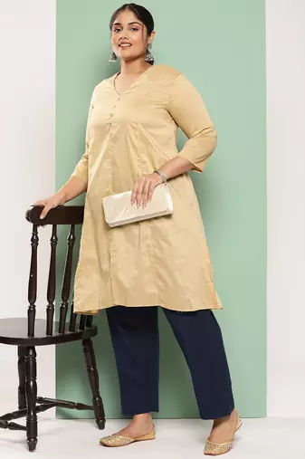 women navy blue pure cotton plus size slim fit trousers