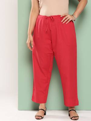 women red pure cotton plus size slim fit trousers 1
