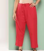 Yufta women red pure cotton plus size slim fit trousers