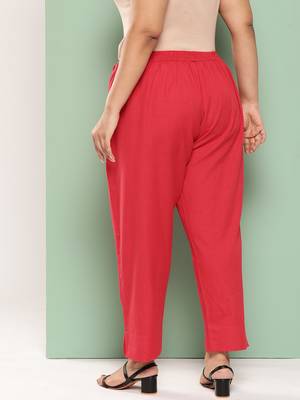 women red pure cotton plus size slim fit trousers 3