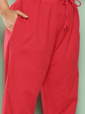 women red pure cotton plus size slim fit trousers 4
