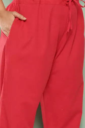 women red pure cotton plus size slim fit trousers