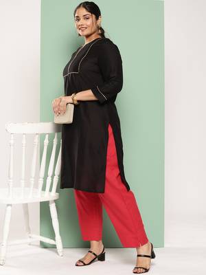 women red pure cotton plus size slim fit trousers 5