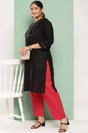 women red pure cotton plus size slim fit trousers