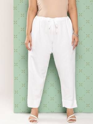 women white pure cotton plus size slim fit trousers 1