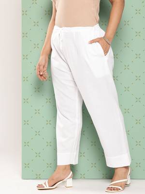 women white pure cotton plus size slim fit trousers 2
