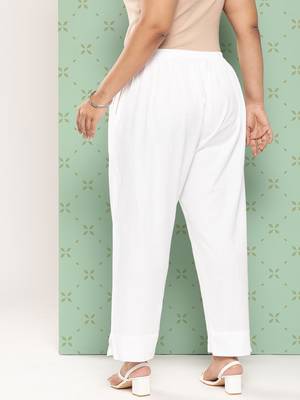 women white pure cotton plus size slim fit trousers 3