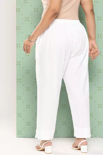 women white pure cotton plus size slim fit trousers