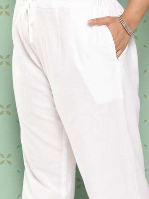 women white pure cotton plus size slim fit trousers 4