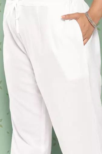 women white pure cotton plus size slim fit trousers