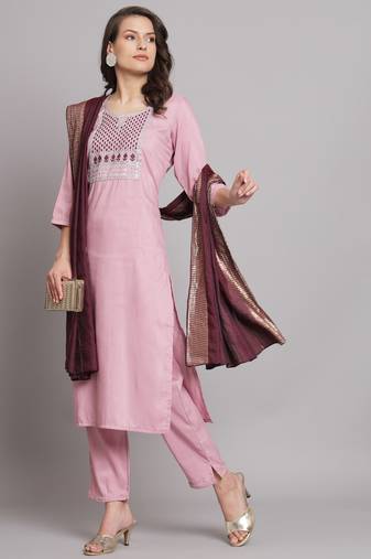  women kurta and trousers pant set cotton silk blend