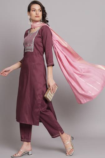   women kurta and trousers pant set cotton silk blend