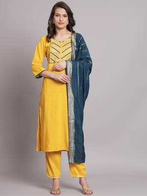   women kurta and trousers pant set cotton silk blend 1