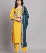   women kurta and trousers pant set cotton silk blend