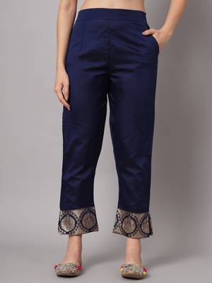   women kurta and trousers pant set heavy zari wok silk blend 4