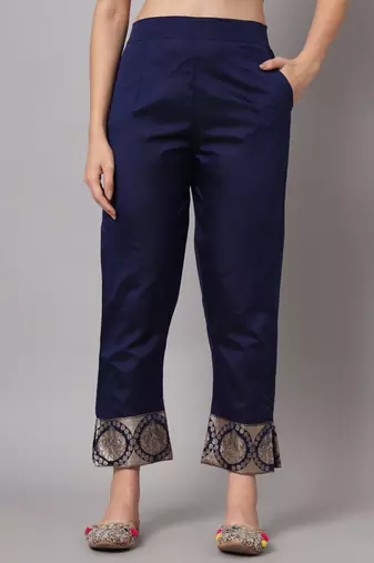   women kurta and trousers pant set heavy zari wok silk blend