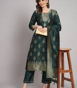   women kurta and trousers pant set heavy zari wok silk blend