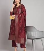   women kurta and trousers pant set heavy zari wok silk blend