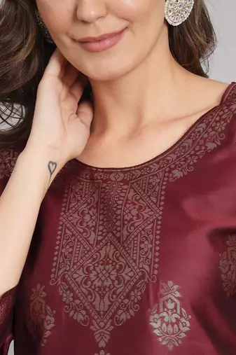   women kurta and trousers pant set heavy zari wok silk blend