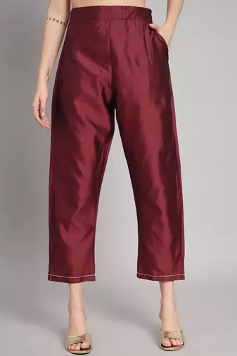   women kurta and trousers pant set heavy zari wok silk blend