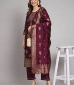   women kurta and trousers pant set heavy zari wok silk blend