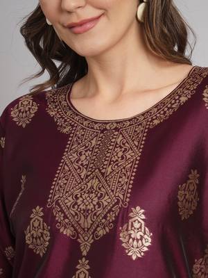   women kurta and trousers pant set heavy zari wok silk blend 3