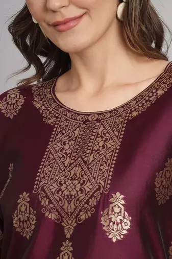   women kurta and trousers pant set heavy zari wok silk blend