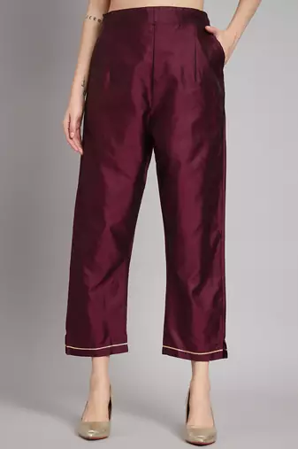   women kurta and trousers pant set heavy zari wok silk blend