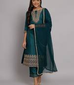   women kurta and trousers pant set silk blend