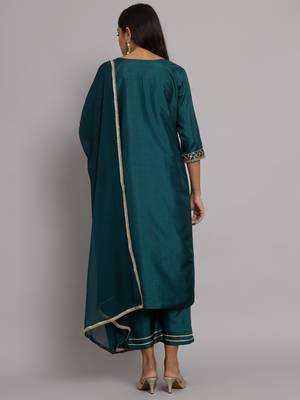   women kurta and trousers pant set silk blend 2