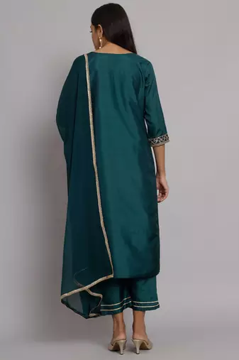   women kurta and trousers pant set silk blend