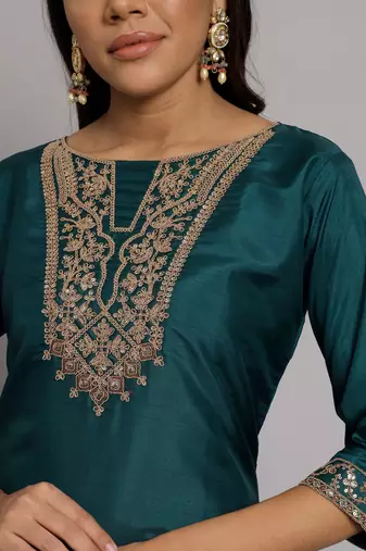  women kurta and trousers pant set silk blend