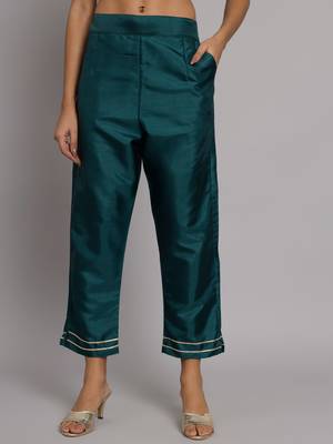   women kurta and trousers pant set silk blend 4
