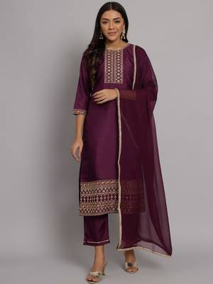   women kurta and trousers pant set silk blend 1