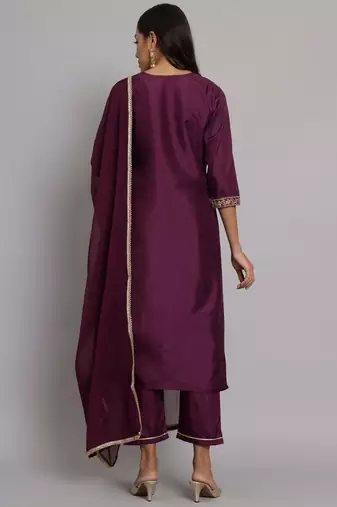   women kurta and trousers pant set silk blend