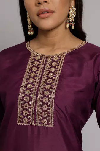   women kurta and trousers pant set silk blend
