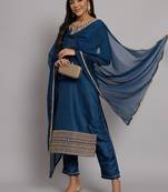   women kurta and trousers pant set silk blend