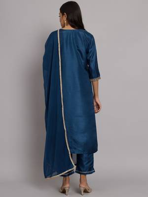   women kurta and trousers pant set silk blend 2