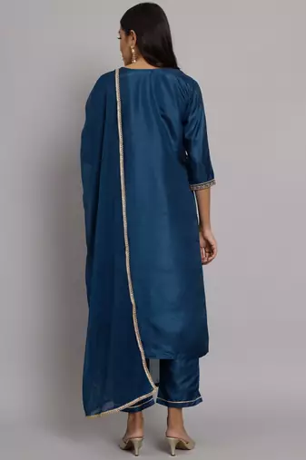   women kurta and trousers pant set silk blend