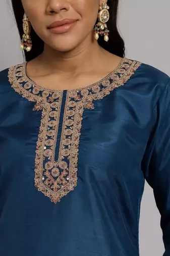   women kurta and trousers pant set silk blend